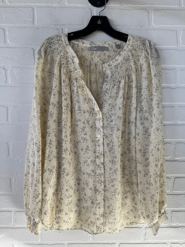 Top Long Sleeve By Vince In Grey & Yellow, Size: M