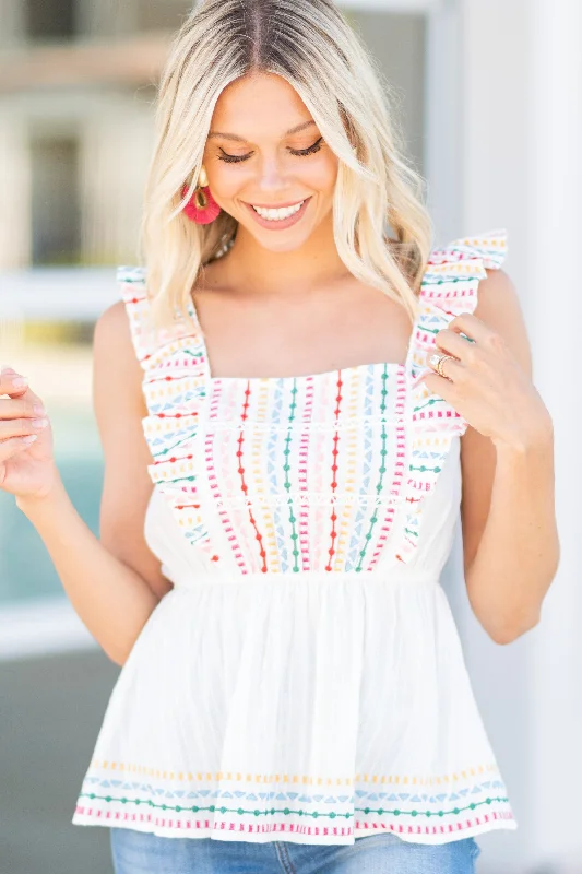 Take You Away Ivory White Embroidered Tank