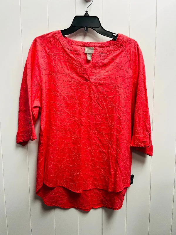 Top 3/4 Sleeve By Chicos In Coral, Size: L