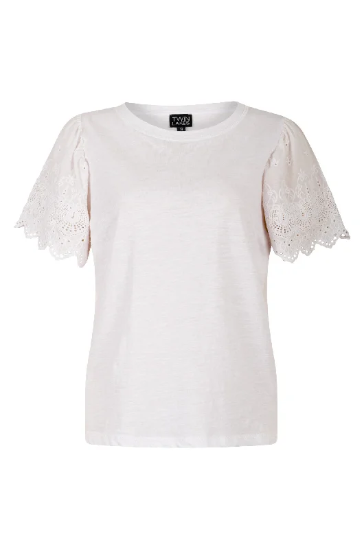 Cotton Top with Broderie sleeves | WHITE | 6961A1