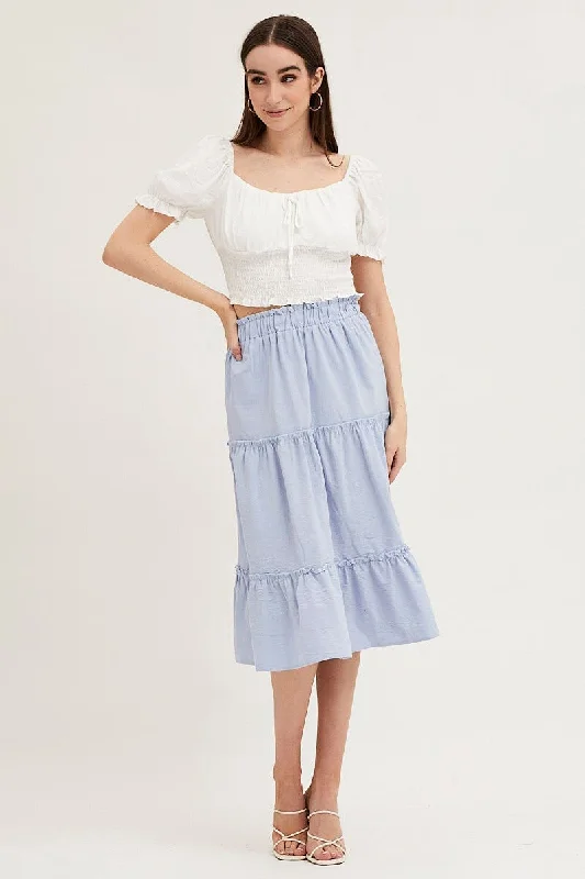 Blue Tiered Midi Skirt