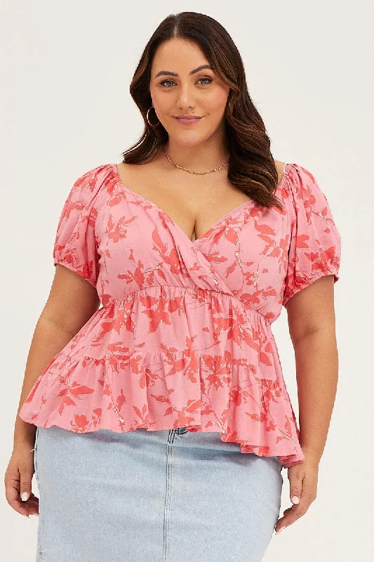 Floral Print Short Sleeve Baby Doll Top