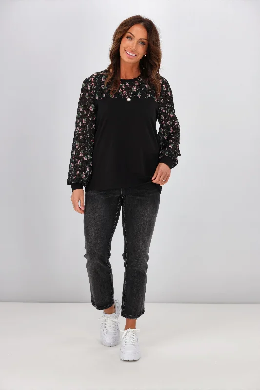 Shine On Label Loretta Contrast Top Black