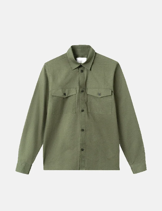 Les Deux Laurel Linen Over Shirt - Olive Green Night