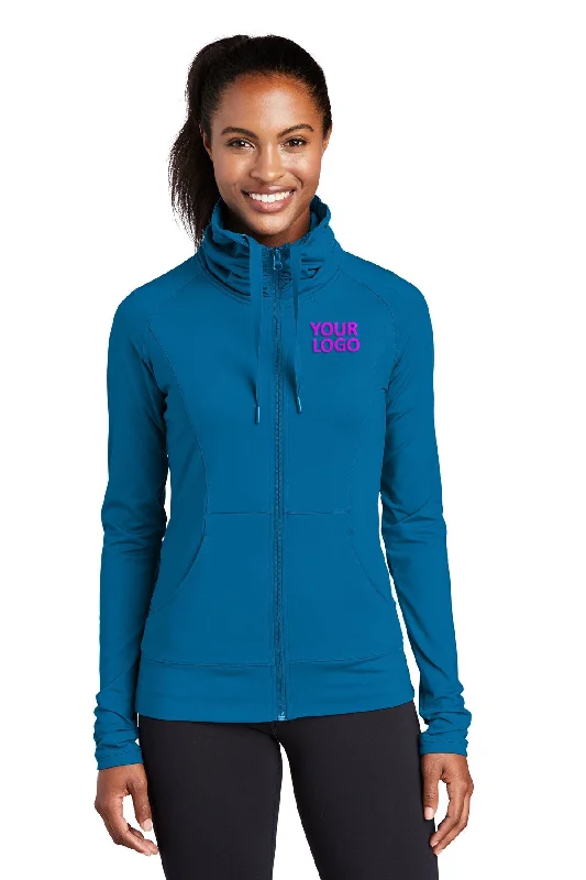 Sport-Tek Ladies Sport-Wick Stretch Branded Full-Zip Jackets, Peacock Blue