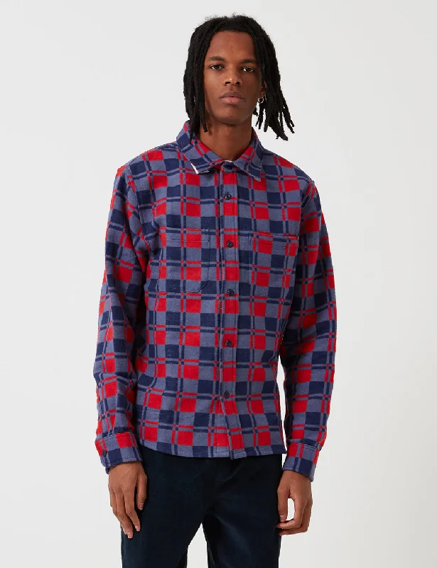 Stussy Brent Flannel Long Sleeve Shirt - Navy Blue