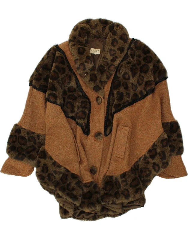 VINTAGE Womens Faux Fur Poncho Coat One Size Brown Animal Print