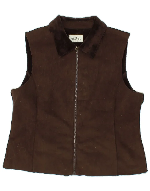 VINTAGE Womens Gilet UK 14 Large Brown Polyester