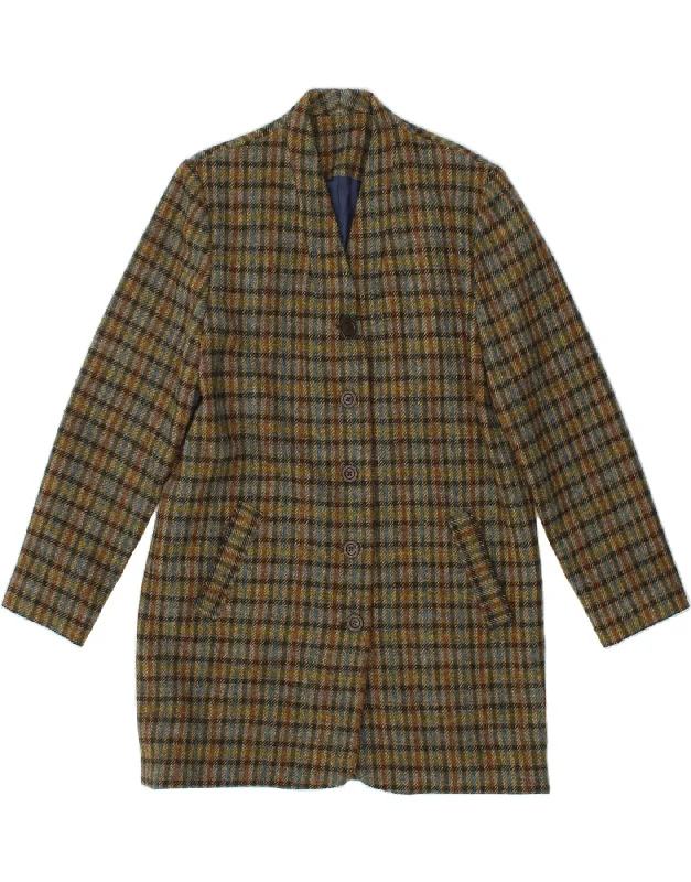 VINTAGE Womens Overcoat UK 12 Medium Green Check