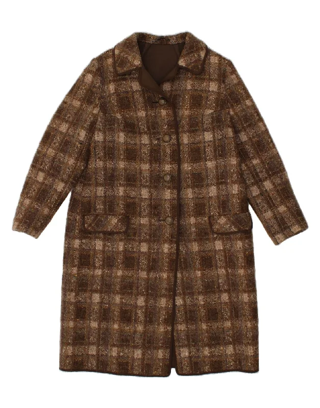 VINTAGE Womens Overcoat UK 14 Medium Brown Check