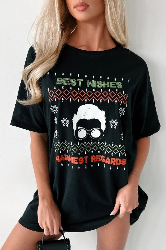 "Best Wishes, Warmest Regards" Oversized Graphic T-Shirt Dress (Black) - Print On Demand