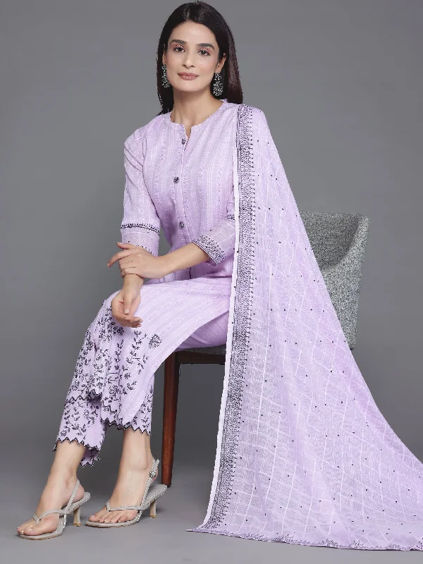 Lavender Woven Design Cotton Straight Suit With Dupatta