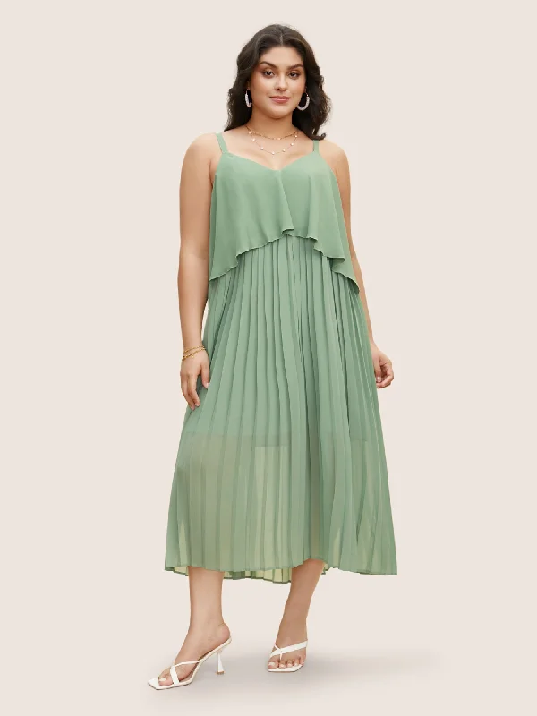 Plain Tiered Ruffles Pleated Cami Dress