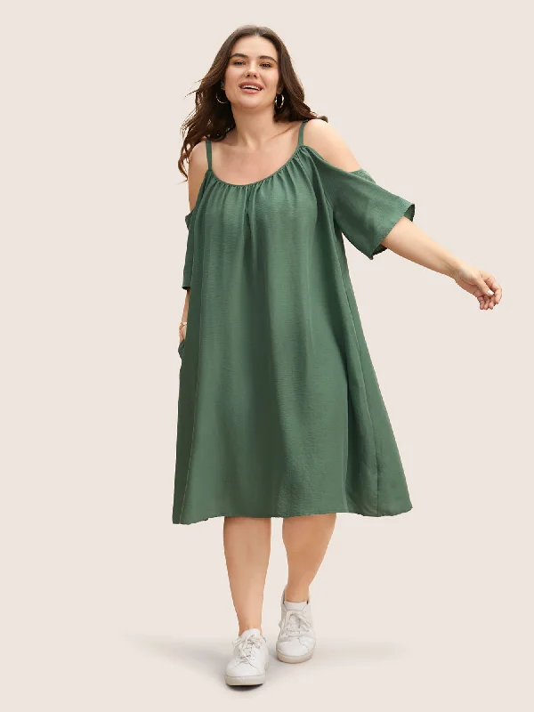 Solid Textured Dolman Sleeve Loose Fit Dress