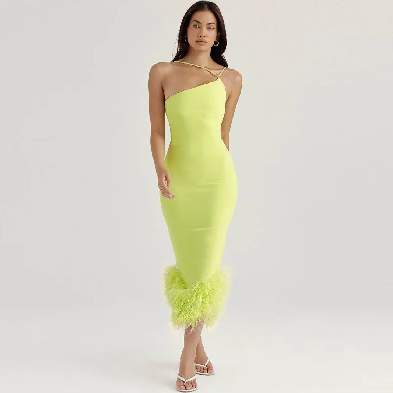 BerryBetty - Trim Sleeveless Bodycon Cocktail Midi Dress - Lime Green