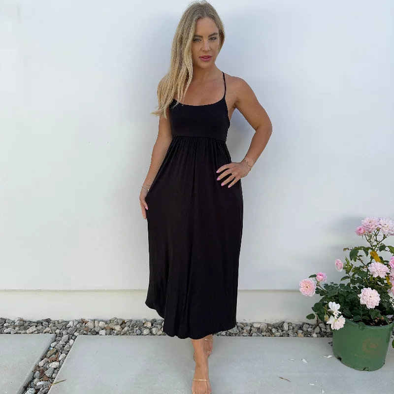 Cherished Comfort Jersey Ankle Maxi Dress in Black