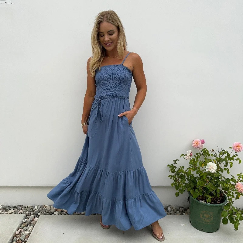 Tiers to Summer Blue Smock Maxi Dress