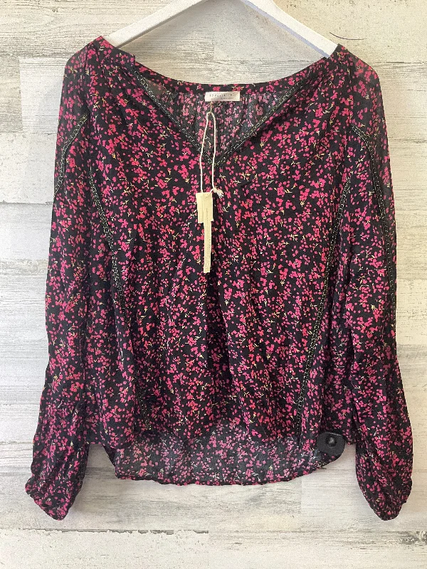 Black & Pink Blouse Long Sleeve Love Stitch, Size S