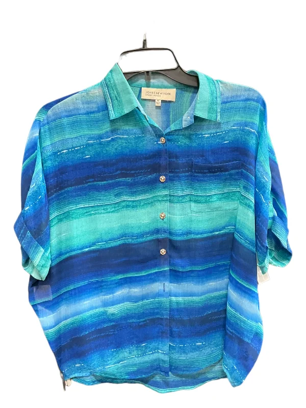 Blue & Green Blouse Short Sleeve Jones New York, Size Petite   S