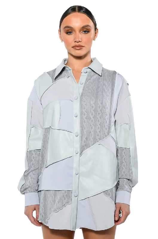 MULTI GREY PATCHWORK BUTTON DOWN BLOUSE